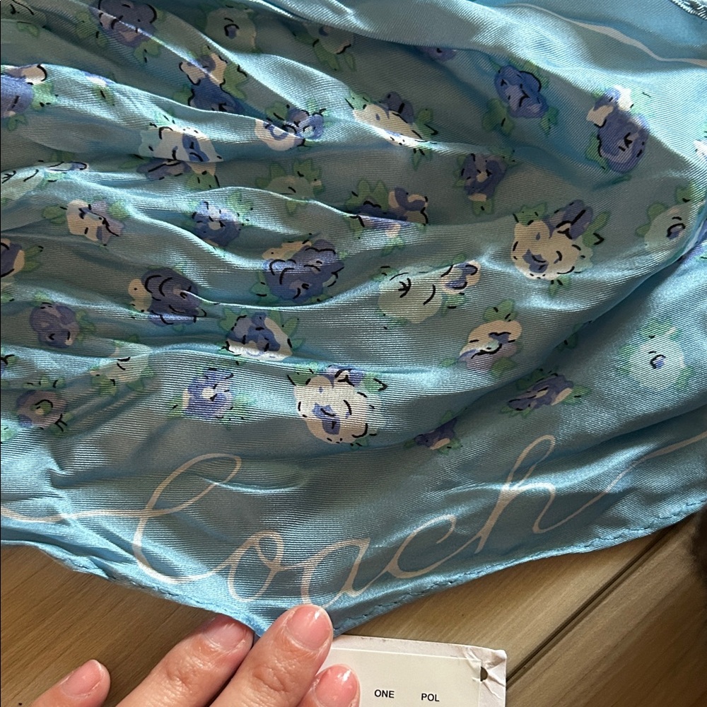 Coach tea rose Teal-Blue Floral Silk Scarf